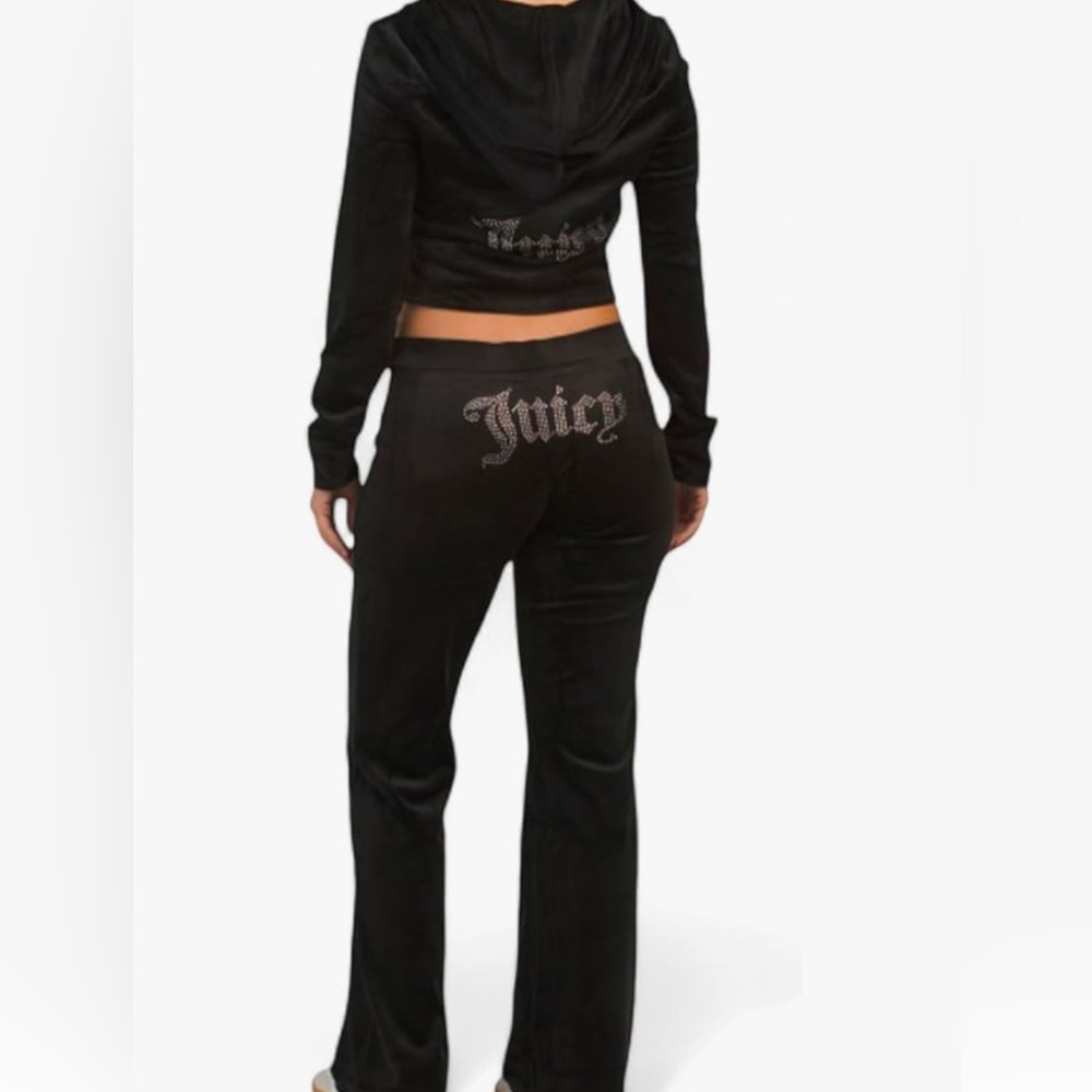 JUICY COUTURE BLACK LIQUORICE OG BLING RHINESTONE VELOUR TRACKSUIT SWEATSUIT NWT - Picture 5 of 15